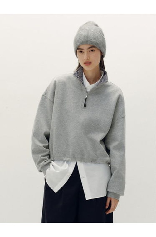 Women's Zip Pullover with Checked Collar Detail product thumbnail 3
