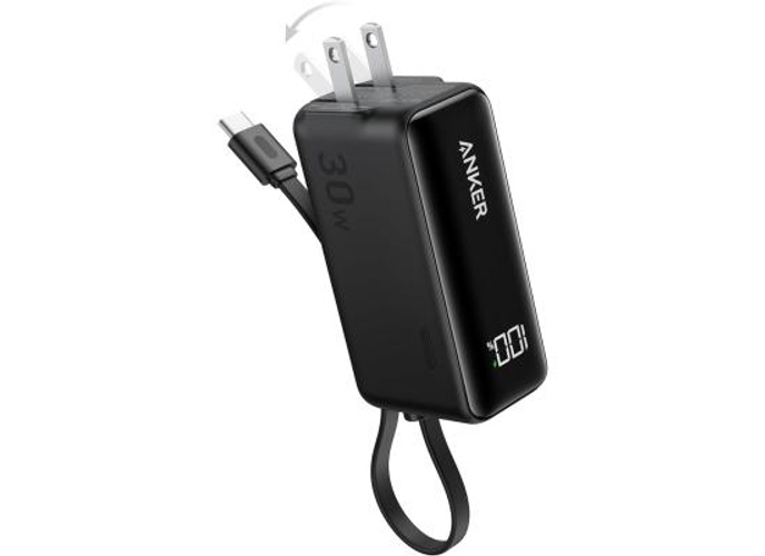 Anker Power Bank USB C Charger Block, 3-in-1 5,000mAh Portable Charger with Built-in USB-C Cable and Foldable AC Plug, 30W Max Compact Battery Pack, for iPhone 15 Series, Galaxy, MacBook, and More - Black product thumbnail 2
