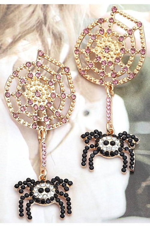 Black Spider and Cobweb Rhinestone Earrings product thumbnail 2