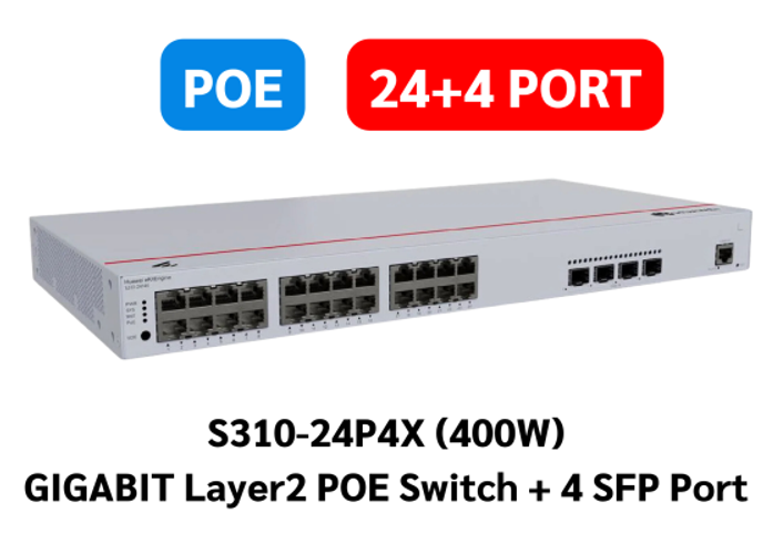 Huawei EKit S310-24P4X L2+ Managed Switch 24 Port Gigabit ( 24 POE – 400 Watt ) + 4 10GE SFP+ Ports product thumbnail 2