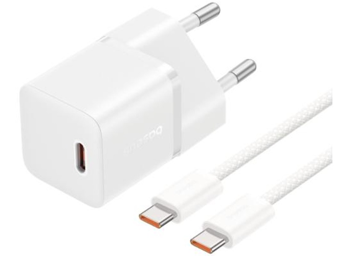 Baseus GaN5 Fast Charger (mini) 1C 20W EU Moon White (With: Baseus Dynamic 3 Series Fast Charging Data Cable Type-C to Type-C 100W 1m Moon White) product thumbnail 2