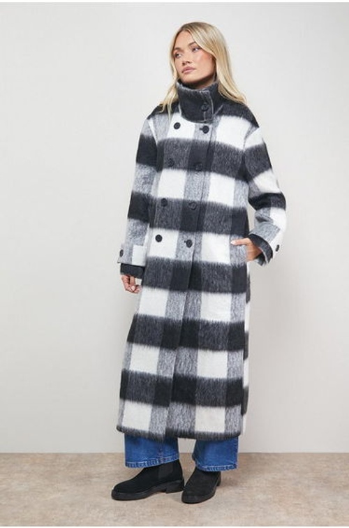 Brushed Check Funnel Neck Coat product thumbnail 4