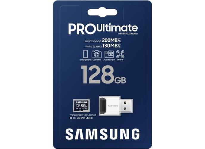 Samsung PRO Ultimate microSD Memory Card+Reader, 128GB microSDXC, Up to 200 MB/s, 4K UHD, UHS-I, Class 10, U3,V30, A2 for GoPRO Action Cam, DJI Drone, Gaming, Phones, Tablets product thumbnail 2