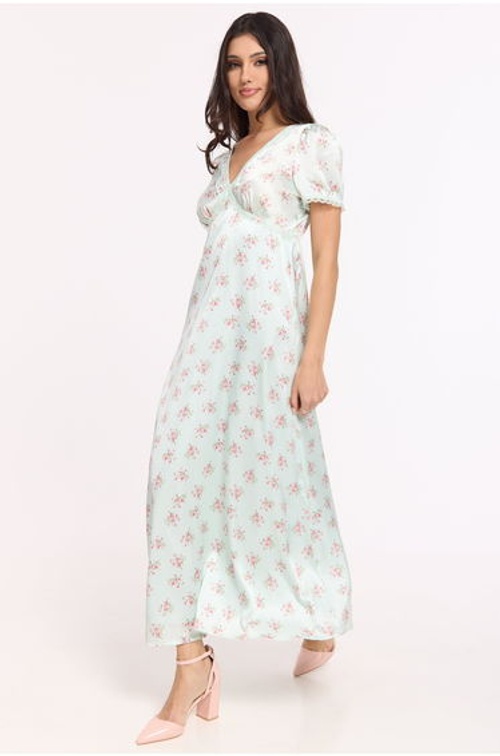 Mint Floral V Neck Midi Dress product thumbnail 3