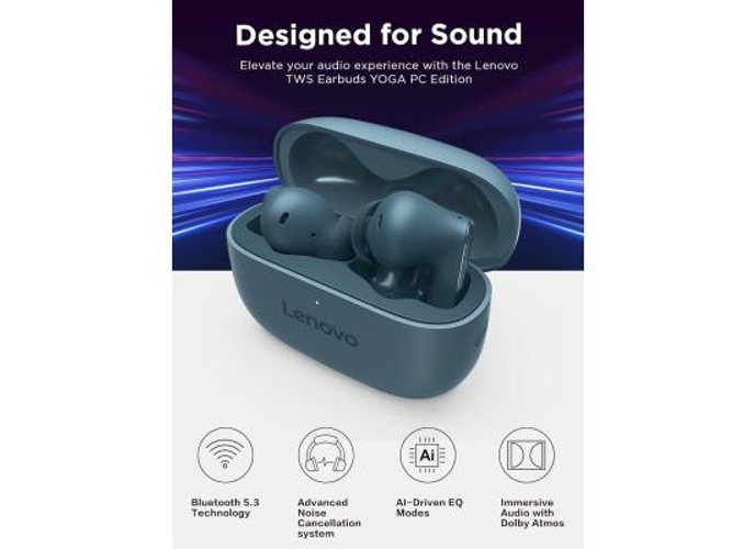 Lenovo TWS Earbuds Yoga PC Edition Tidal Teal Active Noise Cancellation Bluetooth 5.3 Wireless Earbuds ENC 3-Mic Clear Calls AI EQ Mode Switch for Gaming, Movies, Music, and Meetings product thumbnail 2