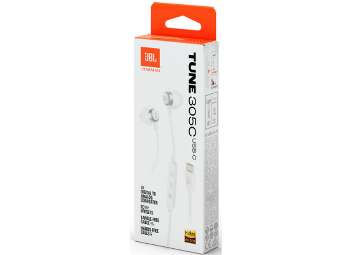 JBL TUNE 305C USB Wired Hi-Res Headphones, 12.5 mm Dynamic Driver, EQ Presets Control, Tangle-free Flat Cable, 20Hz-40 kHz Frequency Response, Built-in Mic, USB-C Connectivity, White product thumbnail 2