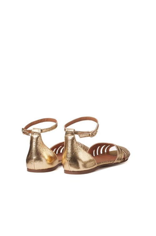 Metallic Leather Sandals with Ankle Strap and Flat Heel product thumbnail 4