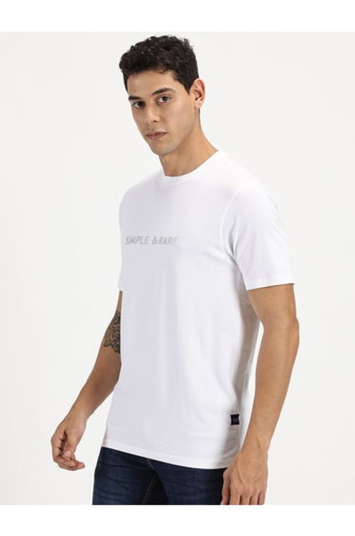 Men White Slogan Print Short Sleeve T-Shirt product thumbnail 2