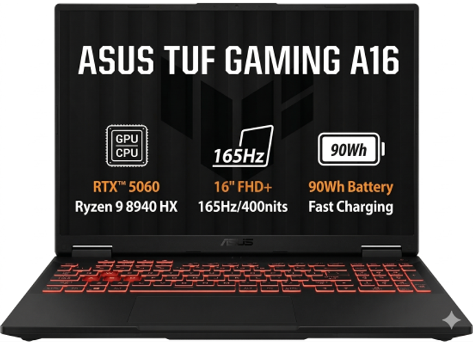 ASUS TUF Gaming A16 (2025) FA608PM NEW AMD Ryzen 9 8940HX 16-Cores w/ Nvidia RTX 5060 8GB DDR7 & 165Hz IPS Display - Jaeger Gray product thumbnail 2