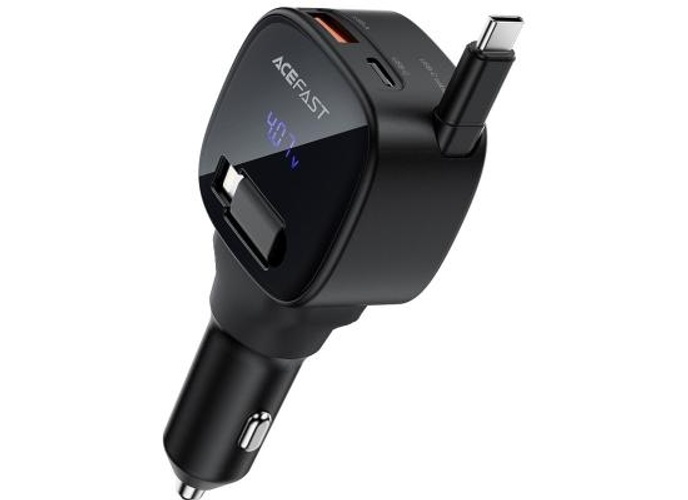 ACEFAST B17 95W Car Charger USB-C + USB-A LED Display Fast Charging Adapater with Retractable Cable - Black product thumbnail 2