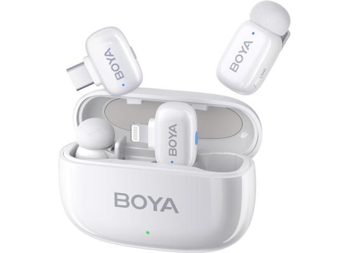 BOYA Mini Wireless Microphone for iPhone/Android/PC/Tablets with USB C/Lightning Plug, MFi Certified, Noise Reduction, AI Voice Changer, 30H Battery Life with Charging Case for Video Recording Podcast - White product thumbnail 2