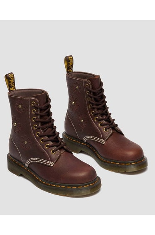 1460 Pascal Ankle Boots with Embroidery in Grizzly Leather