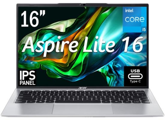 Acer Aspire Lite 16 (2023) NEW 13th Gen Intel Core i5 10-Cores Slim Design w/ DDR5 Memory & 16" IPS Full HD+ Display & USB C Charging - Silver product thumbnail 2