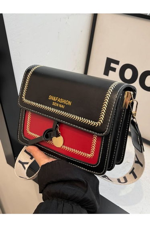 Black Color Block Shoulder Bag with Flap Closure product thumbnail 2