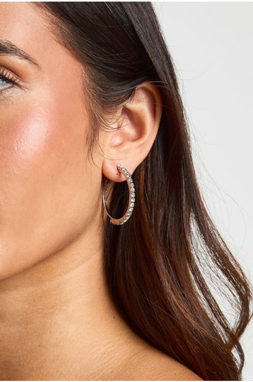 Diamante Hoop Earrings - silver