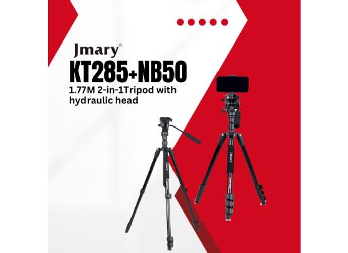 Jmary Professional 2 in 1 Tripod & Monopod KT285+NB50 with Fluid Hydraulic Head, Adjustable Height MAX. 175cm, Compact Foldable 44.5cm, Heavy Duty Stable Stand - Black product thumbnail 2