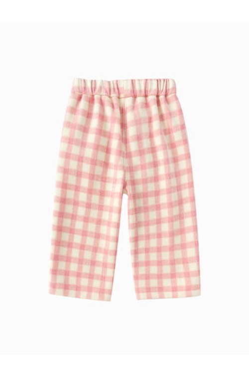 Girls' Checked Fleece Pants with Cat Patch Hem product thumbnail 2