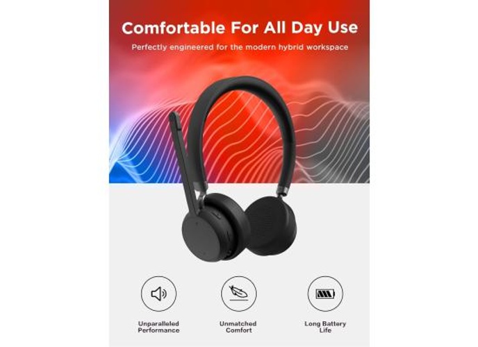 Lenovo Wireless Stereo Headset, Bluetooth 5.3, 640 mAh Capacity, 40 mm Drivers USB Digital Audio, 32 Ohm Impedance, Professional Call Performance, Black product thumbnail 2