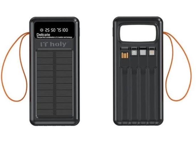 IT Holy B53 Solar Power Bank 50000mAh, 10W Charging | Solar Panel Portable Charger with 4 built-in cables | Digital Display LED Torch | Compatible with Smartphones Tablets - Black product thumbnail 2
