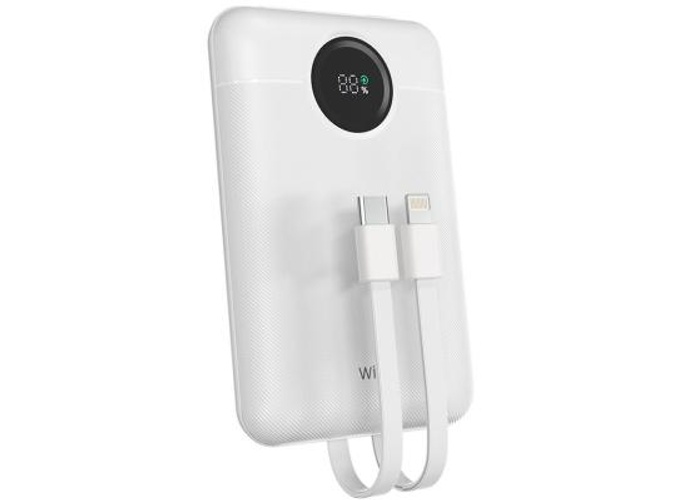 WiWU Wi-P022 Galaxy Power Bank 22.5w, 10000mAh Fast Charging, with Dual Built-in charging cable Type-C + Lightning - White product thumbnail 2