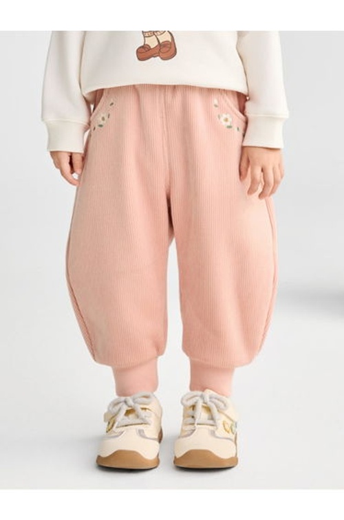 Girls' Jogger Pants with Embroidered Flowers