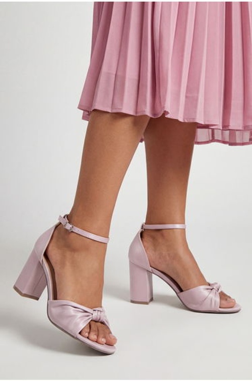 Wide Fit Carmen Satin Knot Front High Block Heel Sandals