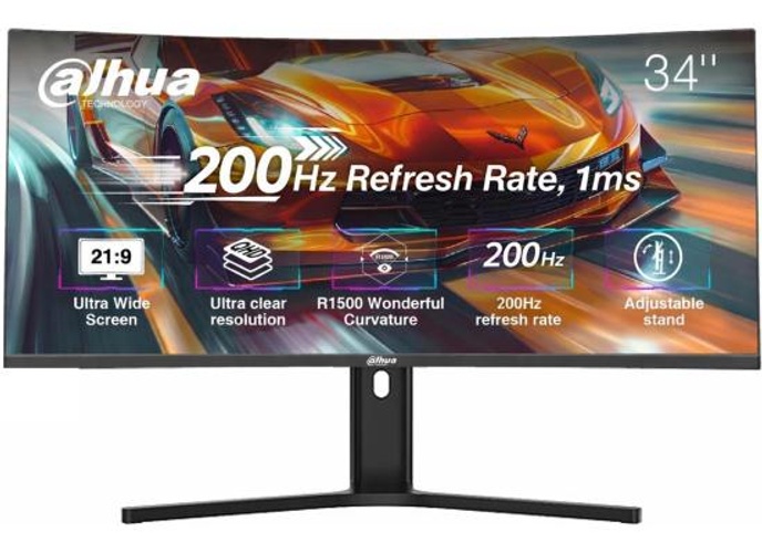 Dahua LM34-E330CA Gaming Curved Monitor, 34" WQHD VA Display, 200Hz Refresh Rate, 1ms (MPRT) Response Time, 1500R Curvature, Adaptive-Sync Technology, 21 9 Aspect Ratio, Black product thumbnail 2