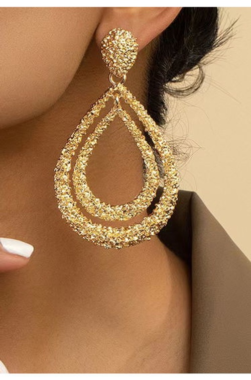 Double-Layered Teardrop Earrings in Gold