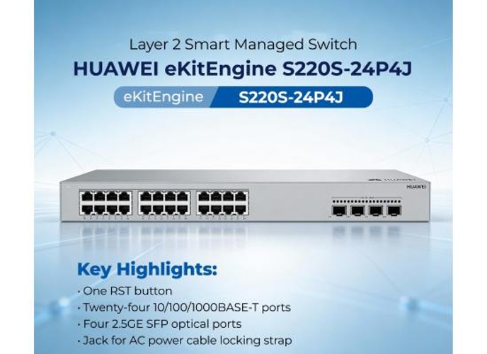 Huawei EKit S220S-24P4J Smart Switch 24 Port Gigabit ( 24 POE – 400 Watt ) + 4 SFP Port 2.5G product thumbnail 2