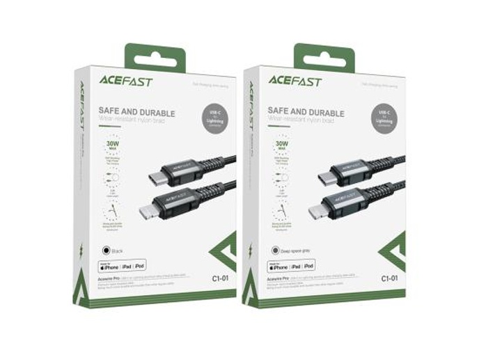 ACEFAST C7-03 1.2m 100W 5A USB-C to USB-C Fast Charging Cable Light Display Braided Data Cord - Black product thumbnail 2