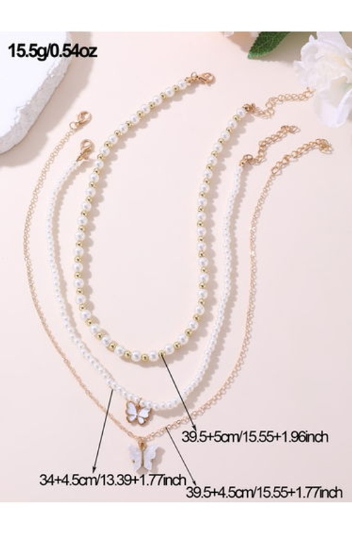 Pack of 3 - White Pearl and Butterfly Necklace product thumbnail 4