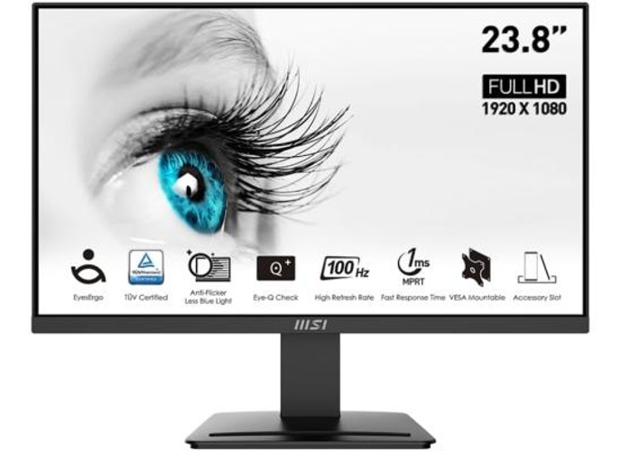 MSI PRO MP2412 24" Full HD 100Hz Less Blue Light PRO VESA Mountable Accessory Slot Design Tilt-Adjustable HDMI & DP - Black product thumbnail 2