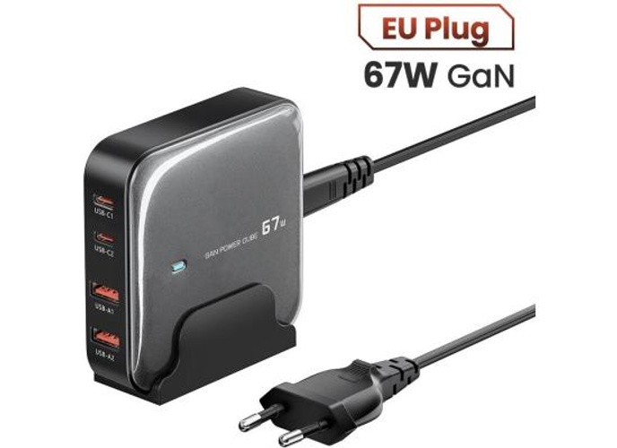 TOOCKI 67W 4-Port USB PD Charger 2USB-A+2USB-C PD QC3.0 PPS Fast Charging Desktop Charging Station EU Plug with 1.5M AC Cable for iPhone 16 16 Pro 15 14 13 Pro Max for Huawei Mate XT for Xiaomi 15 pro - Black product thumbnail 2