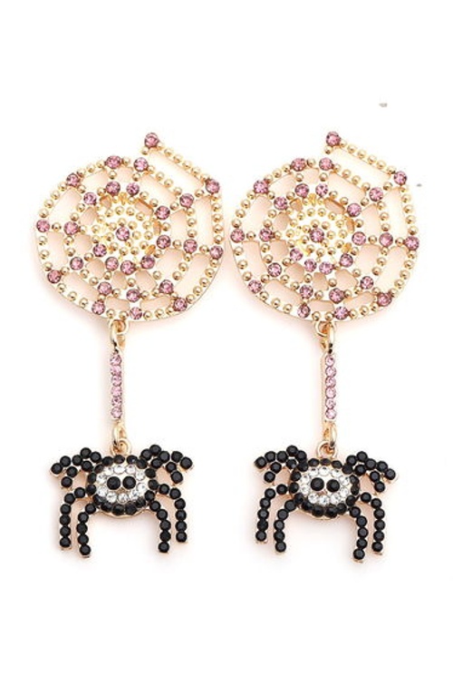 Black Spider and Cobweb Rhinestone Earrings product thumbnail 3