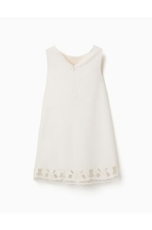 A-line sleeveless dress with embroidered flowers for girls, white product thumbnail 2