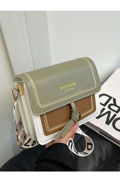 Green Color Block Shoulder Bag with Flap Closure product thumbnail 2