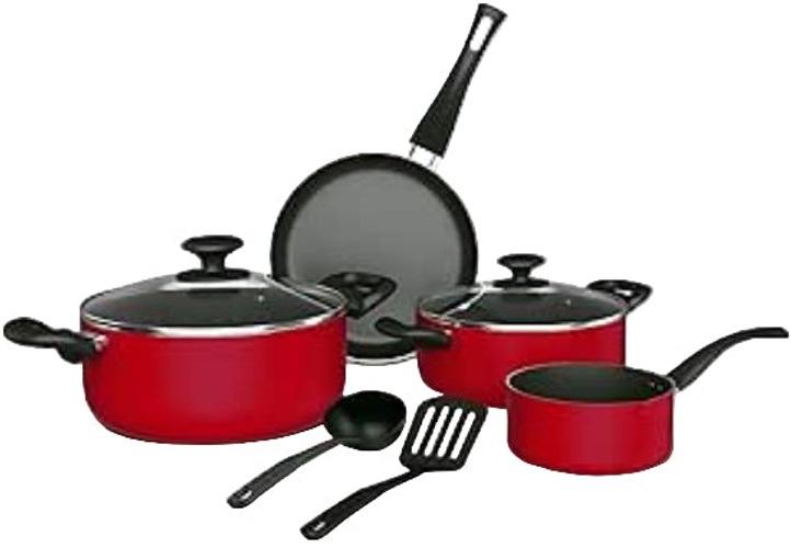Newflon Cooking Set 8 pcs, pots 20Cm + 24Cm, Fry pan 26Cm, Red