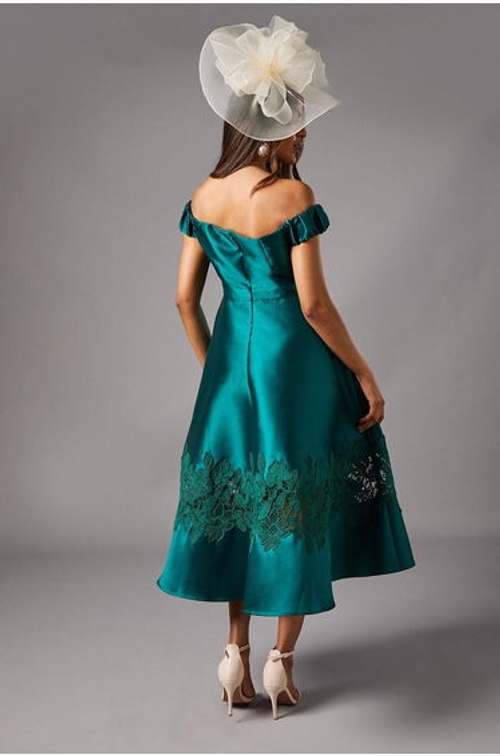 Petite Bardot Twill Midi Dress With Lace Trim product thumbnail 4
