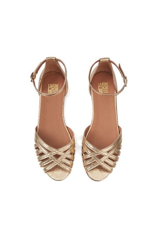Metallic Leather Sandals with Ankle Strap and Flat Heel product thumbnail 3