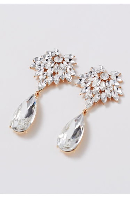 Leaf Teardrop Rhinestone Dangle Earrings in Silver