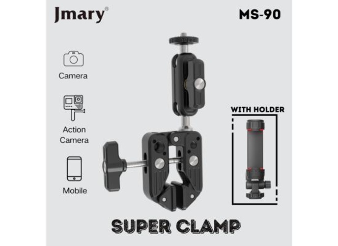 JMARY MS-90 Aluminium Multi-Functional Super Clamp for Camera and Phone - Black product thumbnail 2