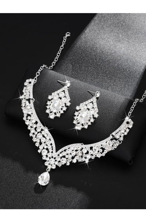 2-Piece Embellished Rhinestone Pendant Necklace and Earrings Jewelry Set product thumbnail 4