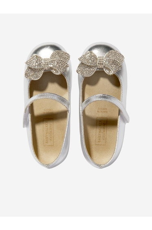 BABYWALKER Girls Leather Crystal Bow Ballerinas in Silver product thumbnail 4