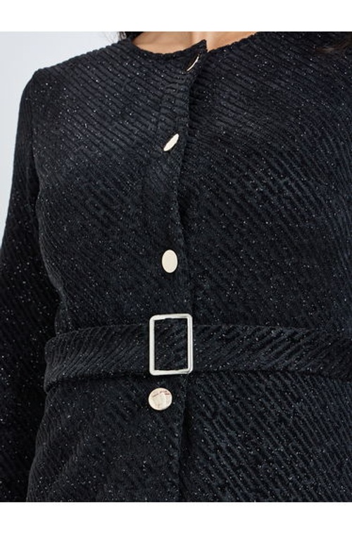 Black Tweed Pleated A-Line Maxi Dress with Belt product thumbnail 4