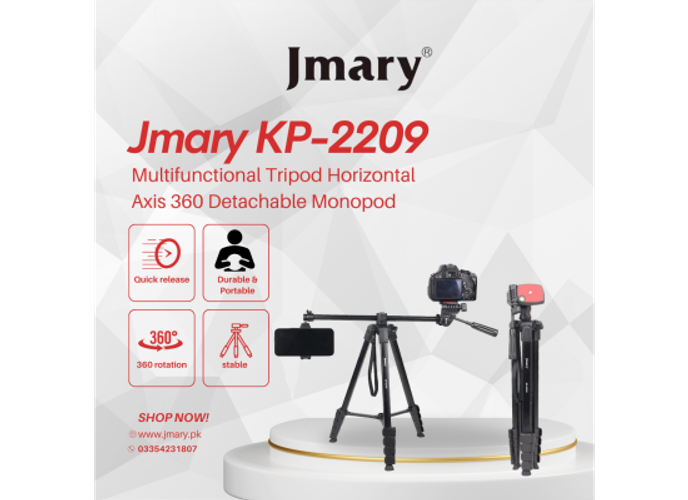 Jmary KP-2209 Multifunctional Tripod Horizontal Axis 360 Detachable Monopod Compatible with Mobile / Ringlight / Camera / DSLRs / Action Cams product thumbnail 2