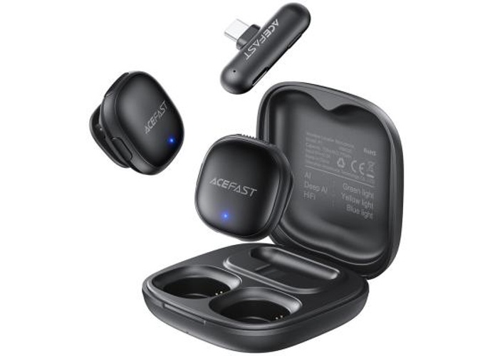 ACEFAST R1 Wireless Lavalier Dual Microphone For iPhone Android USB-C 360° Omnidirectional Deep AI Noise Cancellation - Black product thumbnail 2