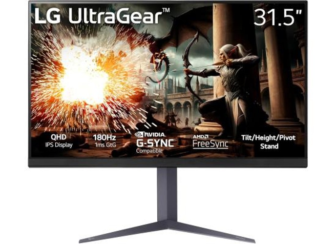 LG 32GS75Q UltraGear 32" IPS 2K QHD 180Hz 1ms HDR400 G-SYNC® Compatible Adjustable Stand w/2x HDMI 1x Display Port - Black product thumbnail 2