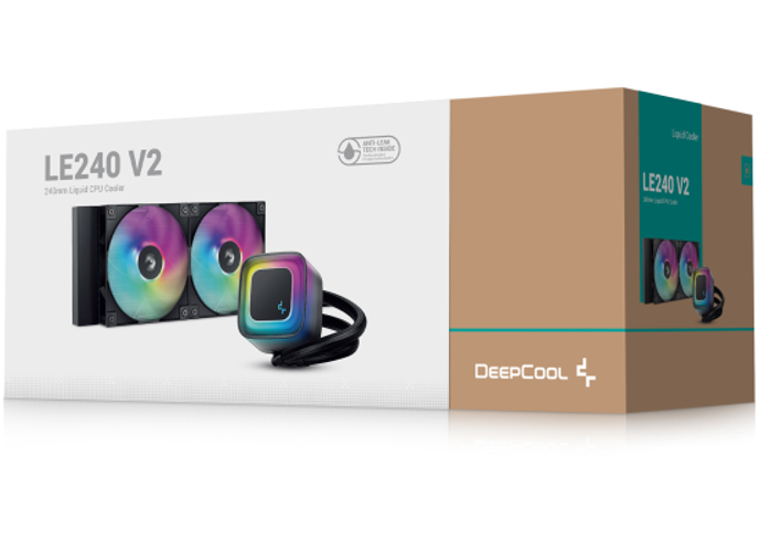 DeepCool LE240 V2 Liquid CPU Cooler, 240mm Radiator, 2x 120mm Pre-Installed ARGB Fan, 2100 RPM Fan Speed, 75.89 CFM Fan Airflow, Hydro Bearing Type, Anti-Leak Technology, Black product thumbnail 2