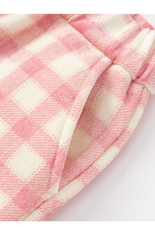 Girls' Checked Fleece Pants with Cat Patch Hem product thumbnail 4