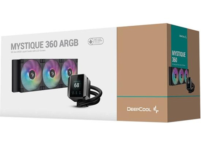 DeepCool MYSTIQUE 360 ARGB LCD Liquid Cooler 360mm 5th Gen Pump 3400RPM 2.8" 640x480 TFT LCD Screen 2150 RPM Fan Speed 72.45 CFM Fan Airflow , Black product thumbnail 2